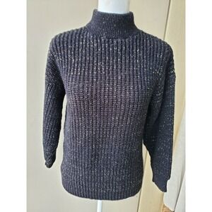 Beaucoup Sweater Womens 8 Black Gold Speckled Ribbed Knit Mock Neck Casual Cozy‎